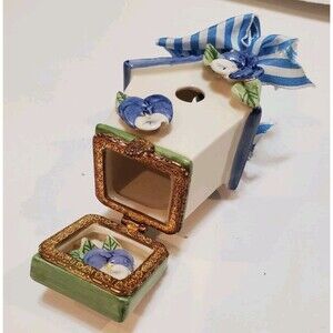 Birdhouse Shaped Hanging Trinket Box With Ribbon Patsy Floral Decorations